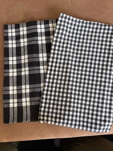 Two Black And White Checked Kitchen Cotton Towels. 16x24”