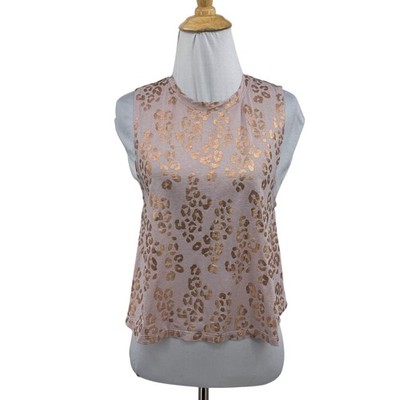 Spiritual Gangster Tank Top Womens Extra Small Sleeveless Crop Metallic Cheetah