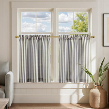 Striped Linen Kitchen Curtains 24 Inches Tier Curtains Farmhouse Modern Cafe Sty