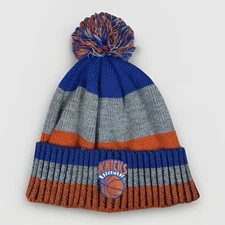 New York Knicks Cuffed Knit Beanie Hat Old Time Sports Pom Winter Skully Cap EUC