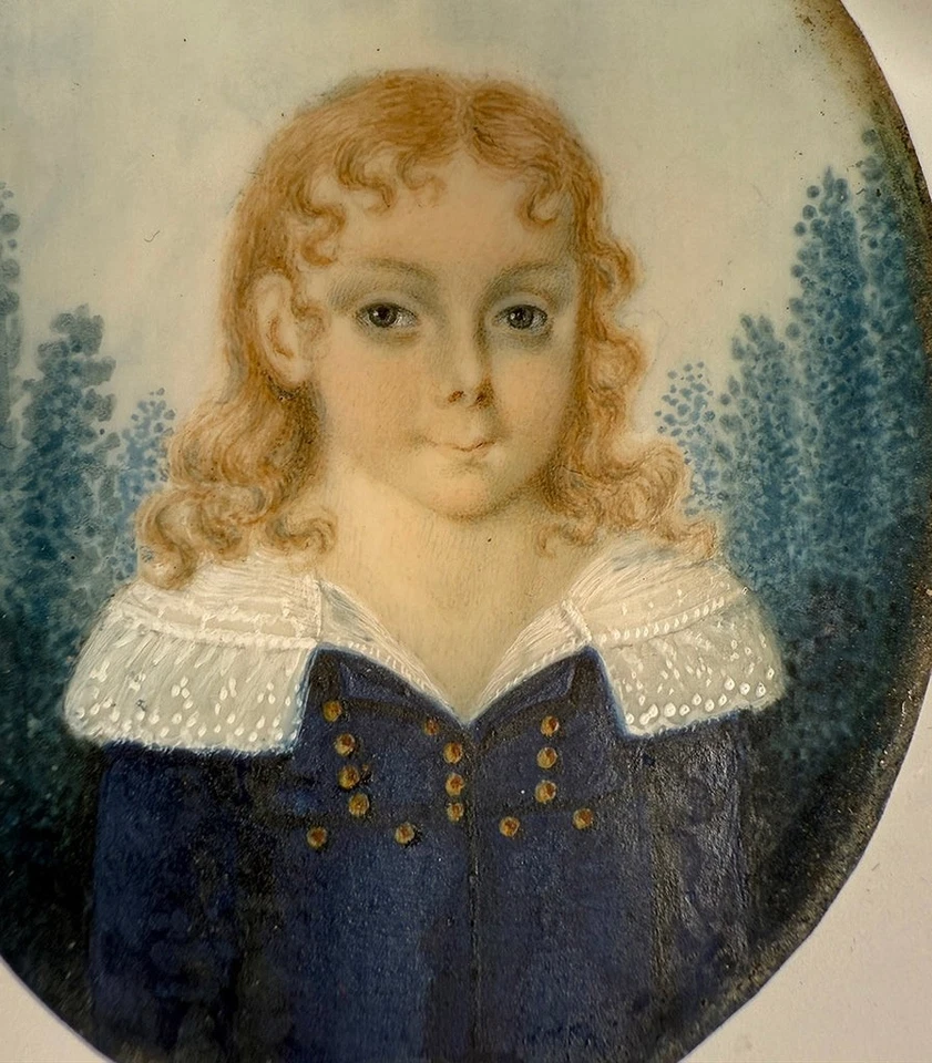 Napoleonic Era French Portrait Miniature of Blond Girl, Blue Eyes & Lace Collar - Image 3 of 4