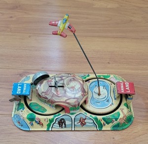 Vintage Wind Up Animal Land Station YONE Tin Toy Made in Japan