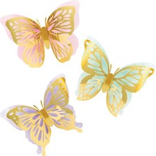 Decoraciones de pared 3D con brillo de mariposa paquete 3 - suministros de fiesta con brillo de mariposa