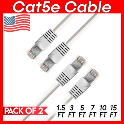 2 PACK Cat5e Cable White Cat 5 Patch Cord Ethernet RJ45 Connectors LAN Wire