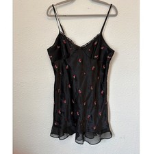 Vintage Slip Dress Nightgown Large Y2K Rose Embroidered Whimsygoth Coquette