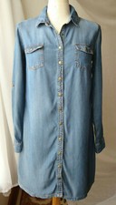 WESTPORT 1962 LONG SLEEVE SNAP FRONT BLUE LYOCELL SHIRT DRESS XS TUNIC