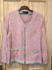 Barbara Lebek Ladies Tweed Look Jacket. Red/orange. Sz 18. Shoulder Pads. Smart