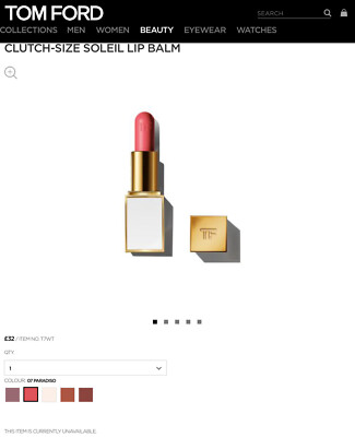 Tom Ford Cluth Größe Soleil Lippenbalsam 07 Paradiso Neu ohne Etikett