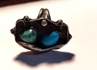 VTG Native American Turquoise Feather Ring Sterling Silver Size 4.5 6.9 grams