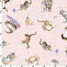Feline Drive Fabric WHISKERS PAWS Tossed Cats Pink - Fat Quarter 18x22" FQ