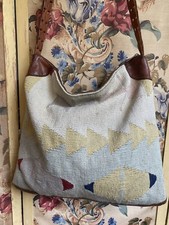 Vtg Kilim Tapestry Shoulder Bag Purse Crossbody Boho Design Hippy Leather Trim