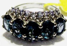 LONDON BLUE TOPAZ OVAL  PURPLE TANZANITE BAND RING, SILVER, SIZE 8, 5.03 TCW 