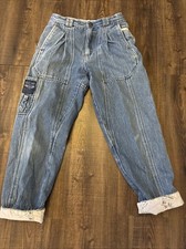 Vintage Bugle Boy Jeans Boys Size 12 Acid Wash Tapered Cargo 80s Aviation Cuff