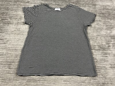 Thread Times Top Womens Medium Black & White Striped Shortsleeve