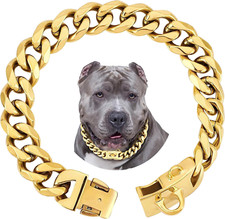 19Mm Gold Chain Dog Collar, Luxurious Cuban Link with Secure Snap Buckle for Lar