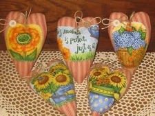 Country Fall 5 Homespun Hearts Sunflowers Hydrangeas Bowl Fillers Wreath Accents