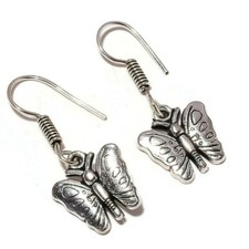Unique Design Silver Overlay Handmade Drop Dangle Butterfly Charm Earrings A3833