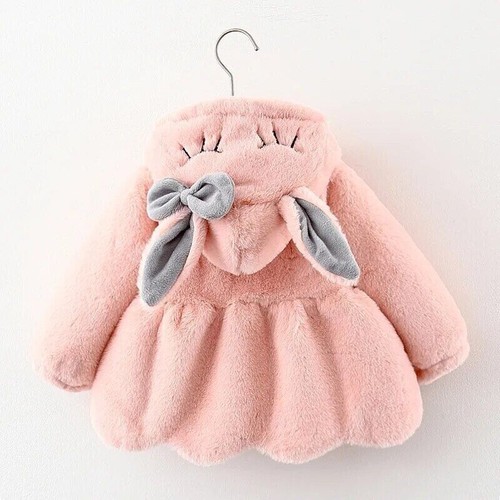 Giacca di peluche orecchie di coniglio cappotto ragazze inverno caldo outdoor vestiti bambina - Foto 1 di 24