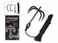 SHINOBI Steel NINJA SWAT Grappling Tree Rock Outdoor Climbing Hook w/ Nylon Rope