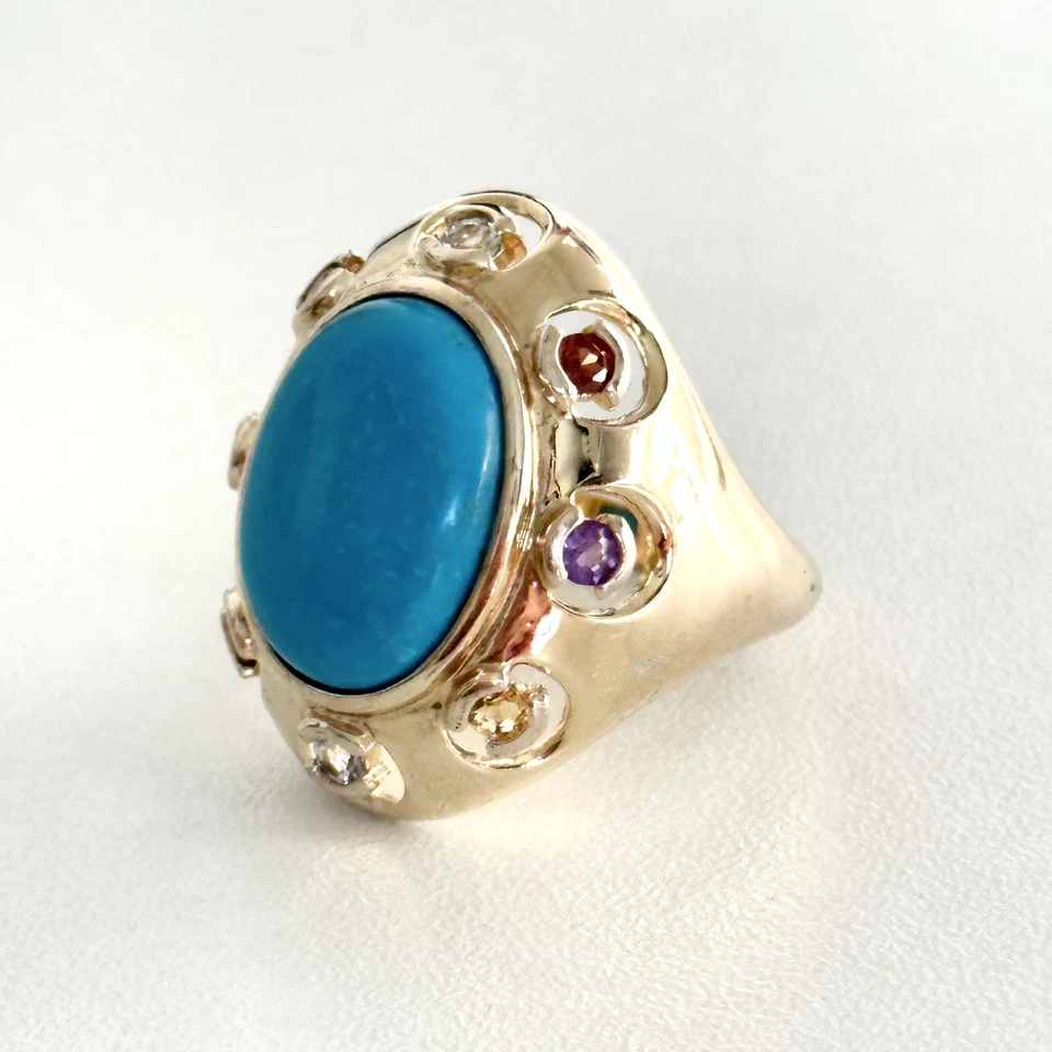 Ross Simons 925 Sterling Silver Vermeil Turquoise Multi Gemstone Ring Size 6.75 - Image 3 of 4