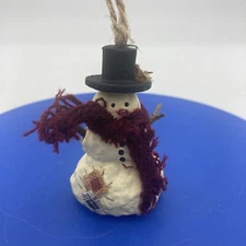 Primitive Snowman Christmas Ornaments Top Hat Scarf Stick Arms Farmhouse 3”