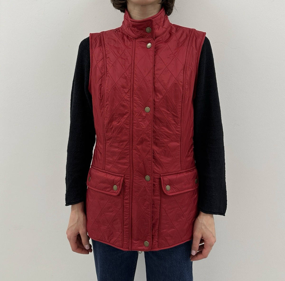 Barbour Wray Gilet Women's Red Quilted Vest Fleece Lined Full Zip