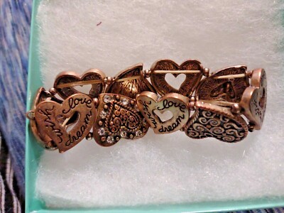 Bracelet Stretch Patina Heart Link Love Wish Dream Crystal Fashion Jewelry 