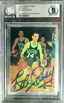 Bob Cousy Celtics 1996 Topps NBA Stars #10 Autographed Reprint Rookie Card BAS