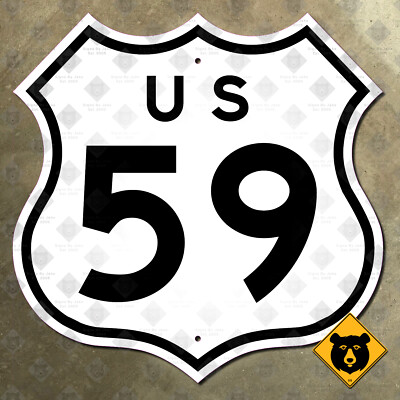 US Route 59 highway road sign California-style diecut shield Houston 16x16 1957