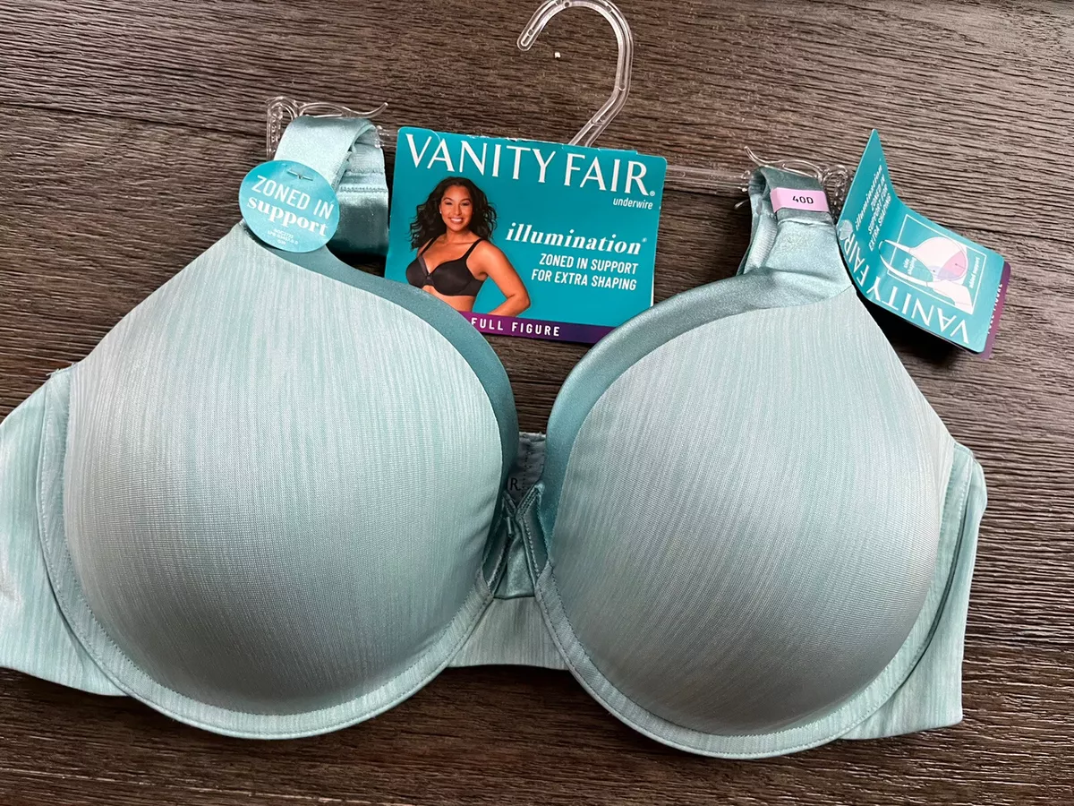 Vanity Fair Women Bra Size 40D Style 76338 Underwire Full Figure Tran Green  New