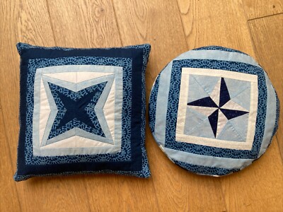 Vintage Patchwork Kissen x 2 - blau Patchwork - guter Zustand