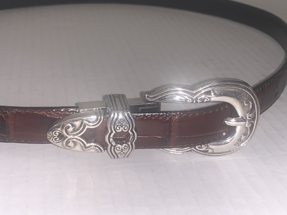 VTG Brighton Moc Croc Leather Belt Silver Buckle Reversible 