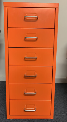 IKEA Helmer ORANGE 6 Drawer Office Cabinet W/ Wheels - USED 27” x