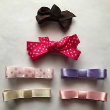 New set of 6 hair bow clips 1 brown mini snap clip 5 alligator clips USA made