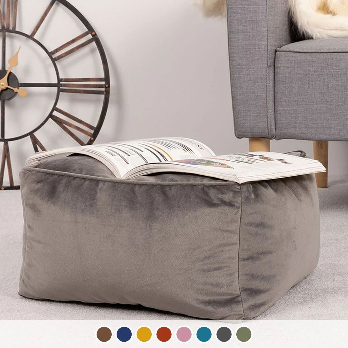 Square Velvet Bean Bag Footstool Pouffe Stool Seat Living Room Beanbag Foot Rest
