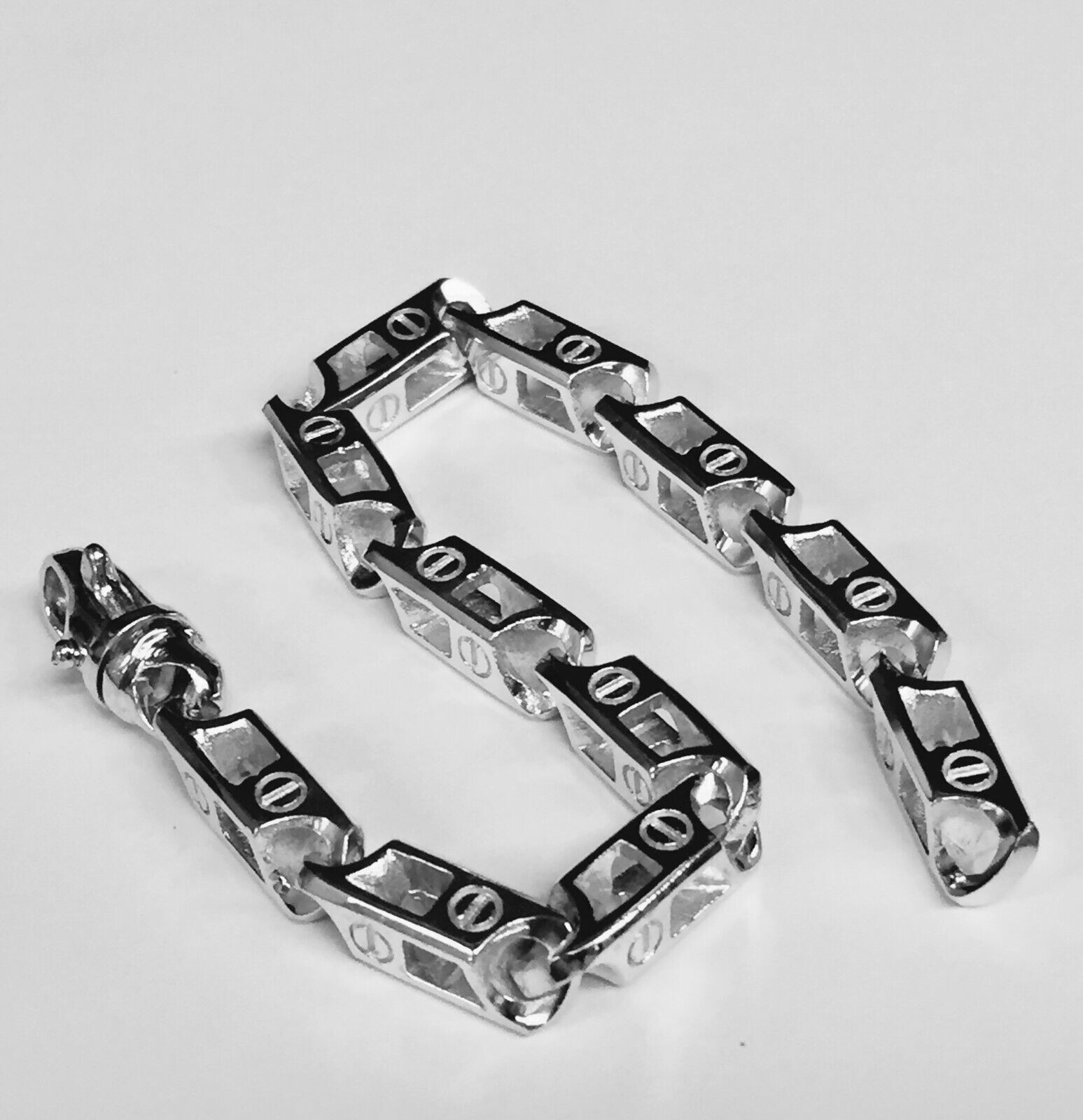10k Solid White Gold Handmade Fashion Link Mens Chain Bracelet 8" 50