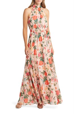 eliza j belted chiffon halter maxi dress Eliza J Belted Chiffon Halter Maxi Dress