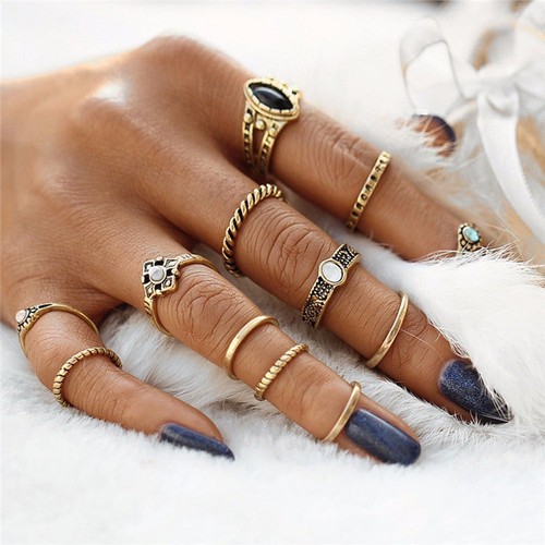 12Pcs/Set Vintage Women Gold Silver Boho Midi Finger Knuckle Rings Jewelry Gift - Photo 1 sur 16