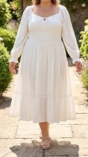 Off White  Midi Dress Long Sleeve Ruffle Hem Empire Waist Size XXXL NEW