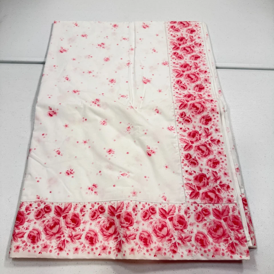 vintage cannon flat sheet twin grand manor pink roses floral mcm retro blend - Image 2 of 4