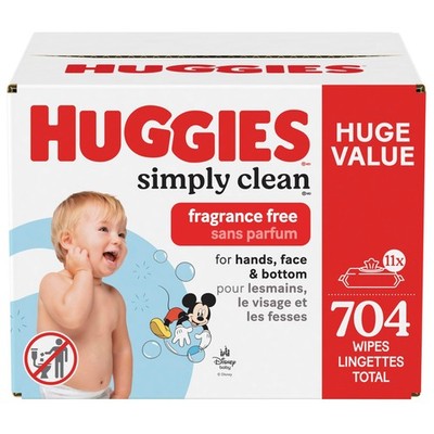 Huggies Simply Clean Unscented Baby Diaper Wipes 11 Flip-Top Packs 704 Wipes