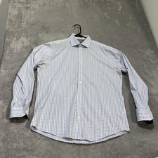 Twillory Dress Shirt Mens 17 34/35 Blue Gingham Performance Stretch Tailored