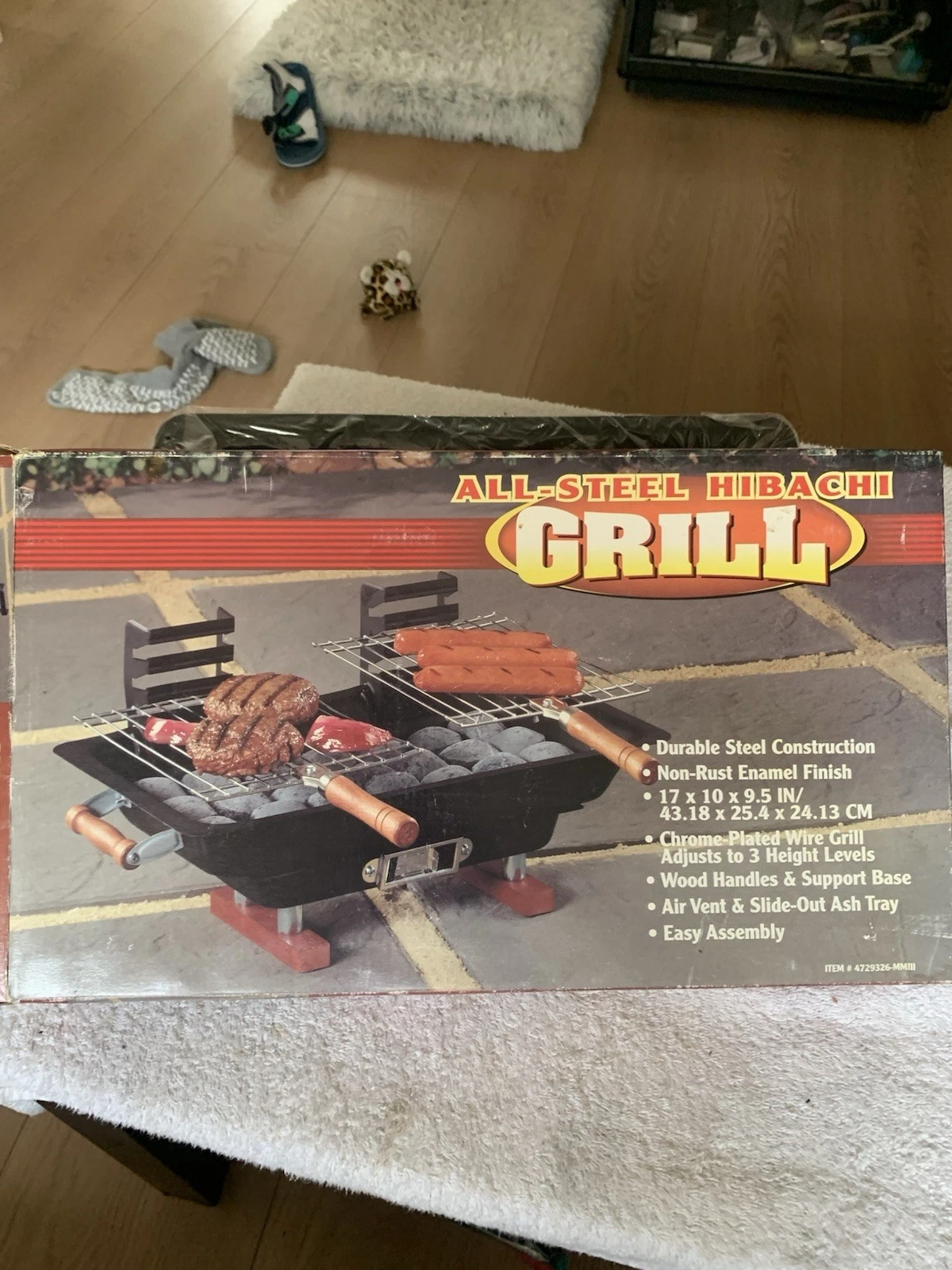 All Steel Hibachi Charcoal Grill 17"x10" New easy assembly adjustable tray
