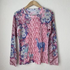 Whimsy Rose Sundance Baby Waffle Top Womens M Fitted Llama Print Y2K Pink