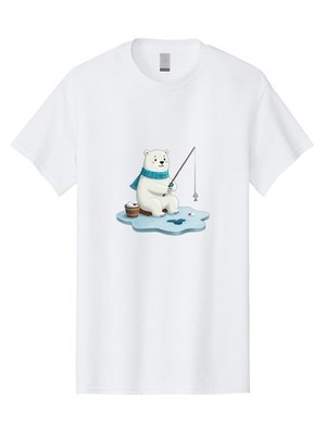 Polar-Bear-Ice-Fishing Mens Graphic Tee, 100% Cotton, Casual Summer Wear