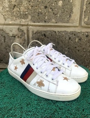 GUCCI Calfskin Bee Star Embroidered Sylvie Web Ace Sneakers EU 37 || US 6.5