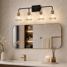 31'' Black Gold Vanity 4 Light Glass Shade Bathroom Mirror Wall Sconce Fixture