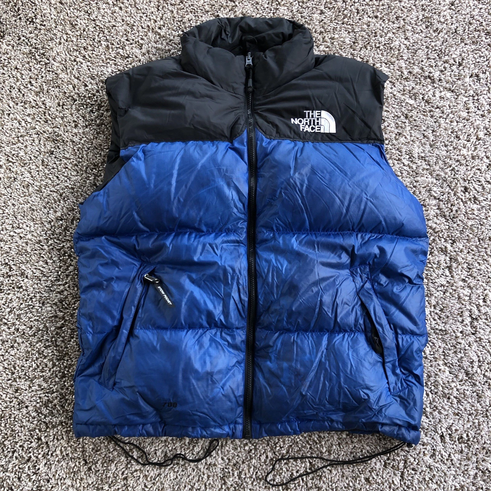 Vtg 90s The North Face Nuptse Puffer Vest Men L Blue 700 Down Stowable Hood READ
