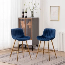 Sidanli Blue Bar Stools Set of 2, 24 Inch Velvet Counter Height Bar Stools wi...