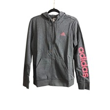 Adidas Women's Grey Pink Full-Zip Logo Hoodie Size Small SM S New